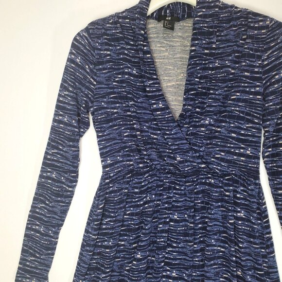 H&M Womens‎ Dress SZ S Faux Wrap Splice Long Sleeves Sheath Elastic Waist - Picture 3 of 6